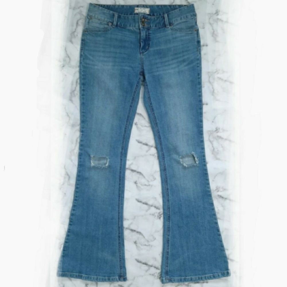 Free People Flare Jeans Distressed Busted Knee
